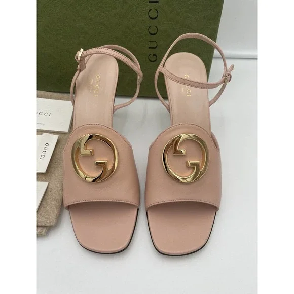 NEW Gucci Blondie GG Leather Ankle Strap Sandals Heels Box 39 AUTHENTIC! - Picture 3 of 12